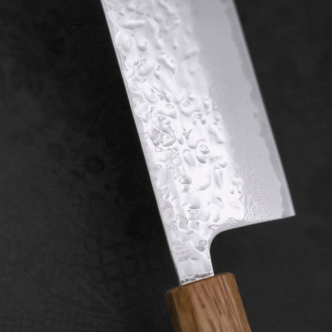 Nakiri AUS-10 Mirror Tsuchime Damascus Yaki Urushi Handle 165mm (6.5”)-[Musashi]-[Japanese-Kitchen-Knives]