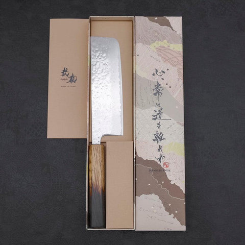 Nakiri AUS-10 Mirror Tsuchime Damascus Yaki Urushi Handle 165mm (6.5”)-[Musashi]-[Japanese-Kitchen-Knives]