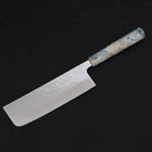 Nakiri AUS-10 Nashiji Damascus Ocean White Mix Handle 165mm (6.5”)-[Musashi]-[Japanese-Kitchen-Knives]