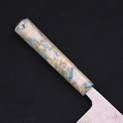 Nakiri AUS-10 Nashiji Damascus Ocean White Mix Handle 165mm (6.5”)-[Musashi]-[Japanese-Kitchen-Knives]