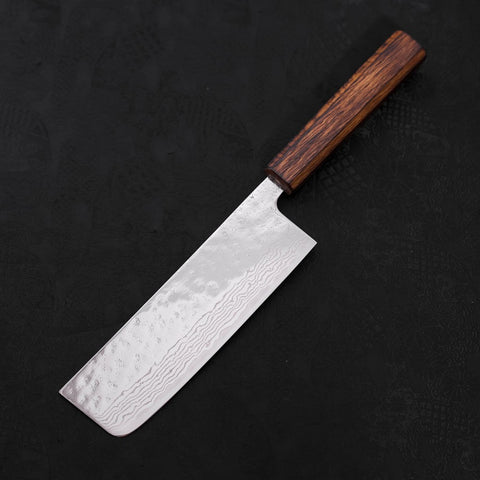 Nakiri AUS-10 Nashiji Damascus Sumi Urushi Handle 165mm (6.5”)-[Musashi]-[Japanese-Kitchen-Knives]