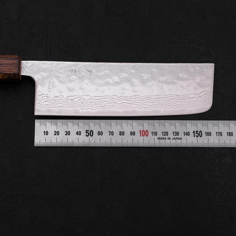 Nakiri AUS-10 Nashiji Damascus Sumi Urushi Handle 165mm (6.5”)-[Musashi]-[Japanese-Kitchen-Knives]