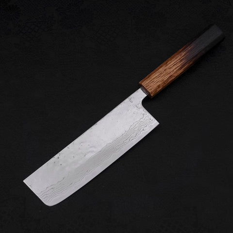 Nakiri AUS-10 Nashiji Damascus Yaki Urushi Handle 165mm (6.5”)-[Musashi]-[Japanese-Kitchen-Knives]