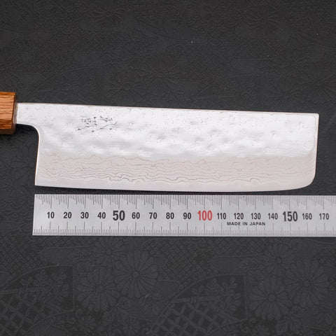Nakiri AUS-10 Nashiji Damascus Yaki Urushi Handle 165mm (6.5”)-[Musashi]-[Japanese-Kitchen-Knives]