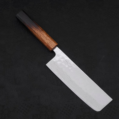 Nakiri AUS-10 Nashiji Damascus Yaki Urushi Handle 165mm (6.5”)-[Musashi]-[Japanese-Kitchen-Knives]