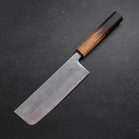 Nakiri AUS-10 Polished Nashiji Damascus Yaki Urushi Handle 165mm (6.5”)-[Musashi]-[Japanese-Kitchen-Knives]