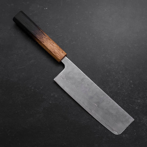 Nakiri AUS-10 Polished Nashiji Damascus Yaki Urushi Handle 165mm (6.5”)-[Musashi]-[Japanese-Kitchen-Knives]