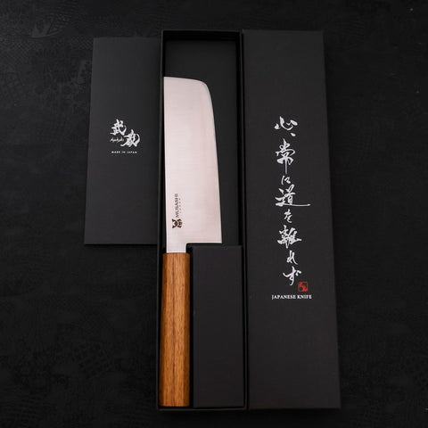 Nakiri AUS-10 Polished Oak Handle 165mm (6.5”)-[Musashi]-[Japanese-Kitchen-Knives]