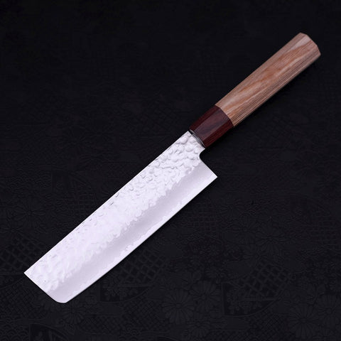 Nakiri AUS-10 Tsuchime Damascus Cherry Wood Handle 165mm (6.5”)-[Musashi]-[Japanese-Kitchen-Knives]