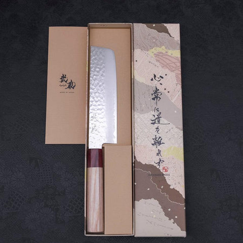Nakiri AUS-10 Tsuchime Damascus Cherry Wood Handle 165mm (6.5”)-[Musashi]-[Japanese-Kitchen-Knives]