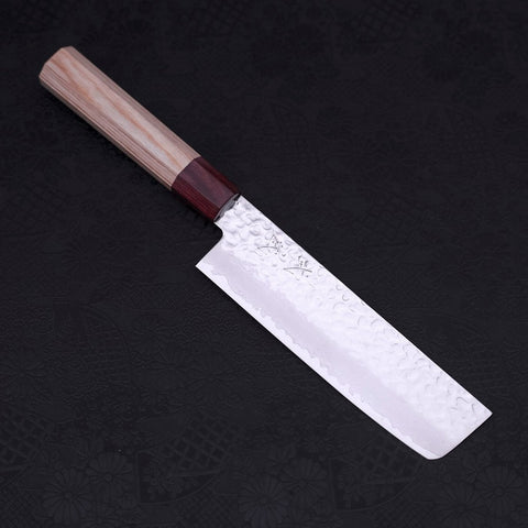 Nakiri AUS-10 Tsuchime Damascus Cherry Wood Handle 165mm (6.5”)-[Musashi]-[Japanese-Kitchen-Knives]