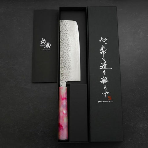 Nakiri AUS-10 Tsuchime Damascus Ocean Sakura Handle 165mm (6.5”)-[Musashi]-[Japanese-Kitchen-Knives]