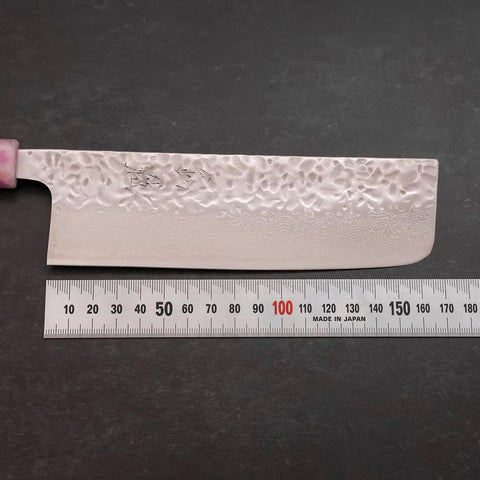 Nakiri AUS-10 Tsuchime Damascus Ocean Sakura Rose Gold Handle 165mm (6.5”)-[Musashi]-[Japanese-Kitchen-Knives]