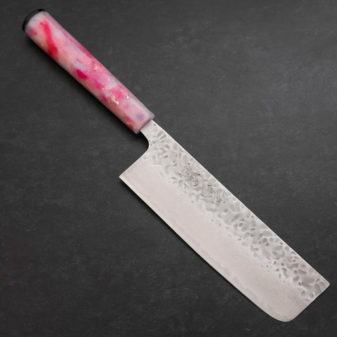 Nakiri AUS-10 Tsuchime Damascus Ocean Sakura Rose Gold Handle 165mm (6.5”)-[Musashi]-[Japanese-Kitchen-Knives]