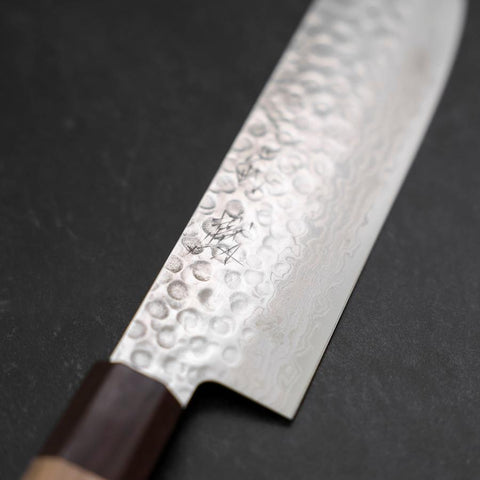 Nakiri AUS-10 Tsuchime Damascus Shitan Walnut Handle 165mm (6.5”)-[Musashi]-[Japanese-Kitchen-Knives]