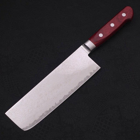 Nakiri AUS-10 Wave Damascus Western Red Handle 165mm (6.5”)-[Musashi]-[Japanese-Kitchen-Knives]