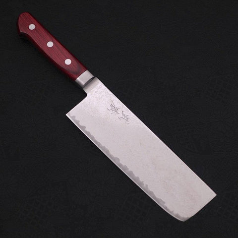 Nakiri AUS-10 Wave Damascus Western Red Handle 165mm (6.5”)-[Musashi]-[Japanese-Kitchen-Knives]