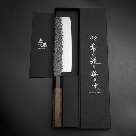 Nakiri AUS-8 Kurouchi Tsuchime Shitan Walnut Handle 170mm (6.7”)-[Musashi]-[Japanese-Kitchen-Knives]