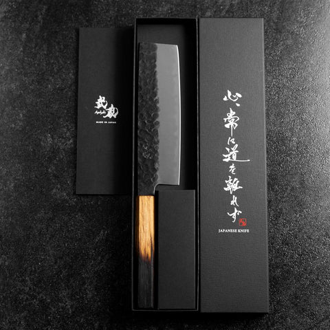 Nakiri AUS-8 Kurouchi Tsuchime Yaki Urushi Handle 170mm (6.7”)-[Musashi]-[Japanese-Kitchen-Knives]