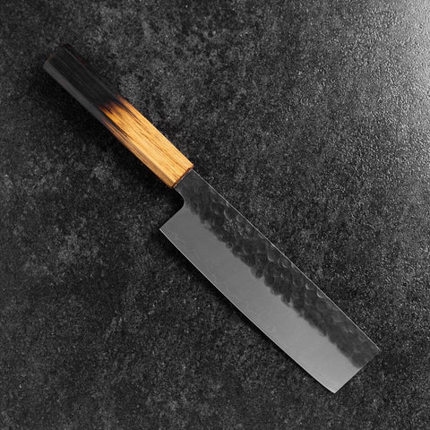Nakiri AUS-8 Kurouchi Tsuchime Yaki Urushi Handle 170mm (6.7”)-[Musashi]-[Japanese-Kitchen-Knives]