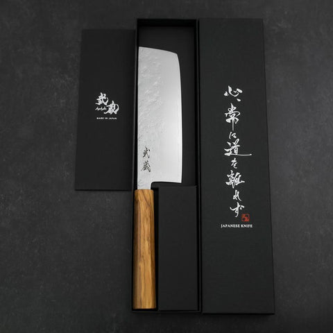 Nakiri AUS-8 Nashiji Olive Handle 165mm (6.5”)-[Musashi]-[Japanese-Kitchen-Knives]