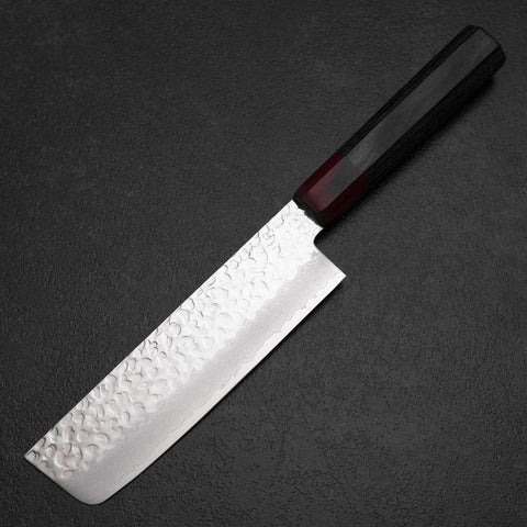 Nakiri AUS-8 Tsuchime Damascus Pakka Handle 165mm (6.5”)-[Musashi]-[Japanese-Kitchen-Knives]
