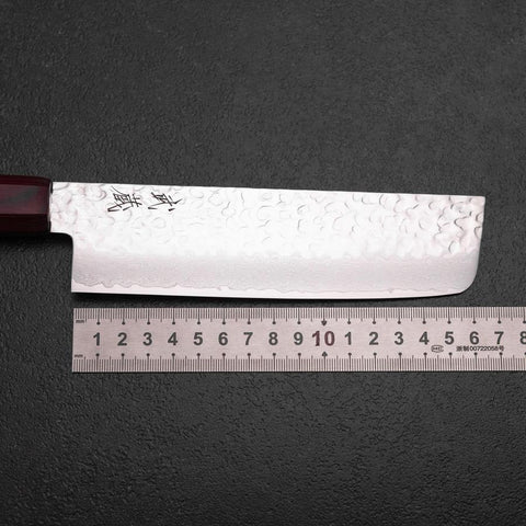 Nakiri AUS-8 Tsuchime Damascus Pakka Handle 165mm (6.5”)-[Musashi]-[Japanese-Kitchen-Knives]