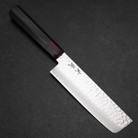 Nakiri AUS-8 Tsuchime Damascus Pakka Handle 165mm (6.5”)-[Musashi]-[Japanese-Kitchen-Knives]