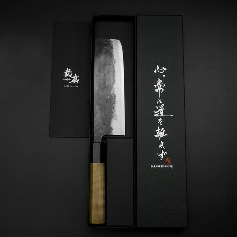 Nakiri Blue Steel #1 Kurouchi Buffalo Magnolia Handle 165mm (6.5”)-[Musashi]-[Japanese-Kitchen-Knives]