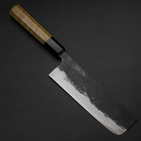 Nakiri Blue Steel #1 Kurouchi Buffalo Magnolia Handle 165mm (6.5”)-[Musashi]-[Japanese-Kitchen-Knives]