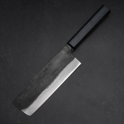 Nakiri Blue Steel #1 Kurouchi Dark Blue Urushi Handle 165mm (6.5”)-[Musashi]-[Japanese-Kitchen-Knives]