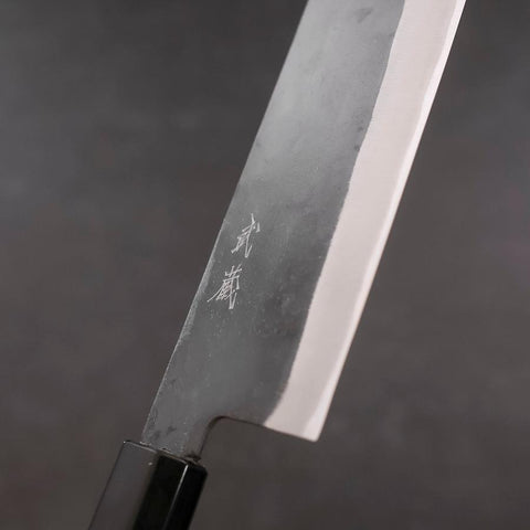 Nakiri Blue Steel #1 Stainless Clad Kurouchi Buffalo Magnolia Handle 165mm (6.5”)-[Musashi]-[Japanese-Kitchen-Knives]