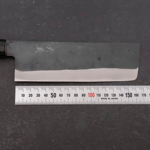 Nakiri Blue Steel #1 Stainless Clad Kurouchi Buffalo Magnolia Handle 165mm (6.5”)-[Musashi]-[Japanese-Kitchen-Knives]
