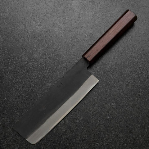 Nakiri Blue Steel #1 Stainless Clad Kurouchi Purple Urushi Handle 165mm (6.5”)-[Musashi]-[Japanese-Kitchen-Knives]