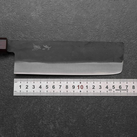 Nakiri Blue Steel #1 Stainless Clad Kurouchi Purple Urushi Handle 165mm (6.5”)-[Musashi]-[Japanese-Kitchen-Knives]