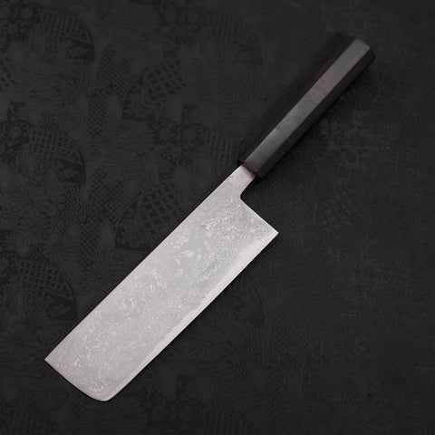 Nakiri Blue Steel #2 Damascus Buffalo Ebony Handle 165mm (6.5”)-[Musashi]-[Japanese-Kitchen-Knives]