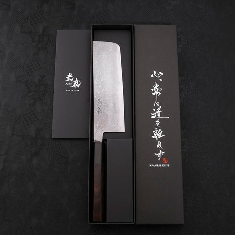 Nakiri Blue Steel #2 Damascus Buffalo Ebony Handle 165mm (6.5”)-[Musashi]-[Japanese-Kitchen-Knives]