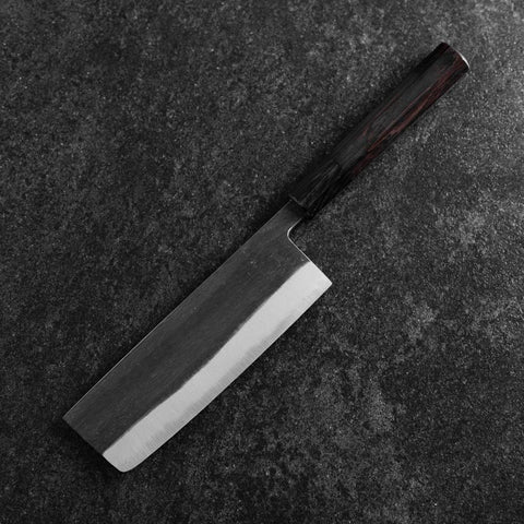 Nakiri Blue Steel #2 Kurouchi Buffalo Ebony Handle 165mm (6.5”)-[Musashi]-[Japanese-Kitchen-Knives]