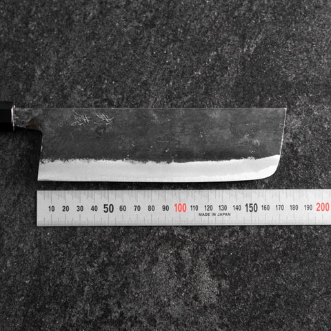 Nakiri Blue Steel #2 Kurouchi Buffalo Walnut Handle 165mm (6.5”)-[Musashi]-[Japanese-Kitchen-Knives]