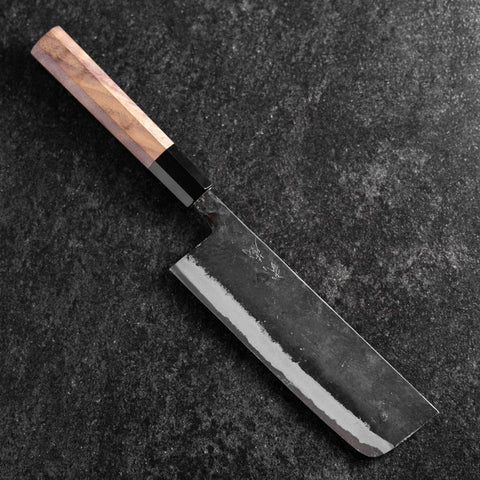 Nakiri Blue Steel #2 Kurouchi Buffalo Walnut Handle 165mm (6.5”)-[Musashi]-[Japanese-Kitchen-Knives]