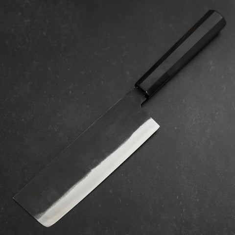 Nakiri Blue Steel #2 Kurouchi Chokin Auspicious Cloud-Sun Buffalo Ebony Handle 165mm (6.5”)-[Musashi]-[Japanese-Kitchen-Knives]