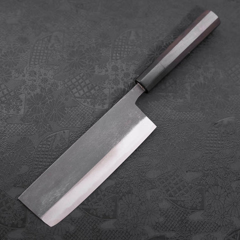 Nakiri Blue Steel #2 Kurouchi Chokin Sakura Five Story Pagoda Buffalo Ebony Handle 165mm (6.5”)-[Musashi]-[Japanese-Kitchen-Knives]