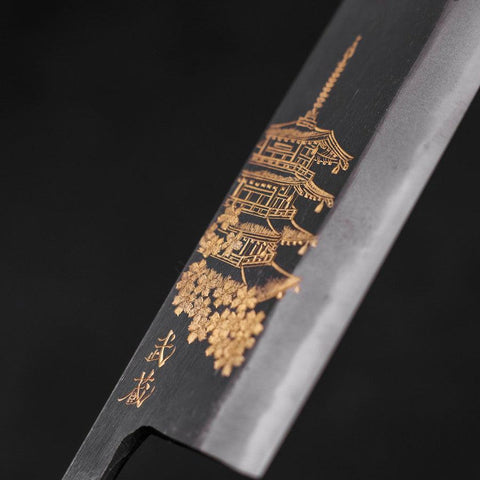 Nakiri Blue Steel #2 Kurouchi Chokin Sakura Five Story Pagoda Buffalo Ebony Handle 165mm (6.5”)-[Musashi]-[Japanese-Kitchen-Knives]