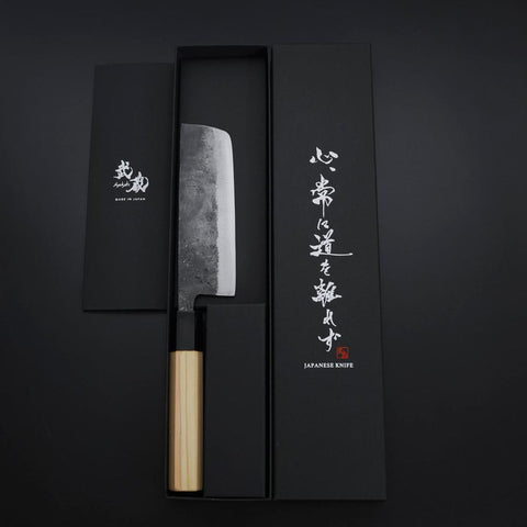 Nakiri Blue Steel #2 Kurouchi Hinoki Handle 135mm (5.3”)-[Musashi]-[Japanese-Kitchen-Knives]