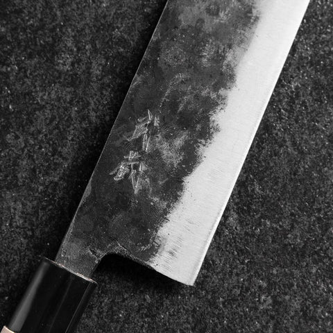 Nakiri Blue Steel #2 Kurouchi Magnolia Round Handle 165mm (6.5”)-[Musashi]-[Japanese-Kitchen-Knives]
