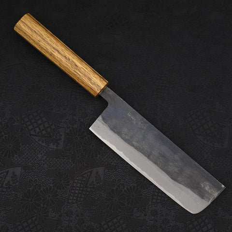 Nakiri Blue Steel #2 Kurouchi Oak Handle 165mm (6.5”)-[Musashi]-[Japanese-Kitchen-Knives]