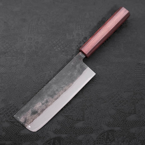 Nakiri Blue Steel #2 Kurouchi Purple Urushi Handle 165mm (6.5”)-[Musashi]-[Japanese-Kitchen-Knives]