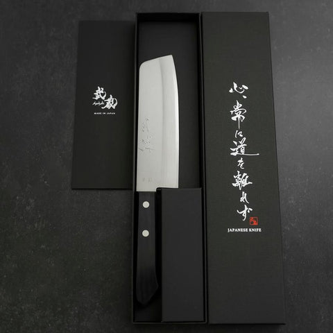 Nakiri Blue Steel #2 Polished Stainless Clad Western Handle 160mm (6.3”)-[Musashi]-[Japanese-Kitchen-Knives]