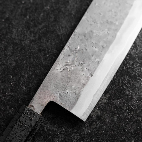 Nakiri Blue Steel #2 Stainless Clad Nashiji Black Ishime Handle 165mm (6.5”)-[Musashi]-[Japanese-Kitchen-Knives]