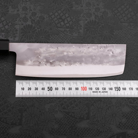 Nakiri Blue Steel #2 Stainless Clad Nashiji Buffalo Teak Handle 165mm (6.5”)-[Musashi]-[Japanese-Kitchen-Knives]